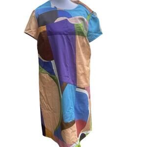 Mod Large Retro 60s Sheath Midi Abstract Geometric Multicolor Hipster Dress